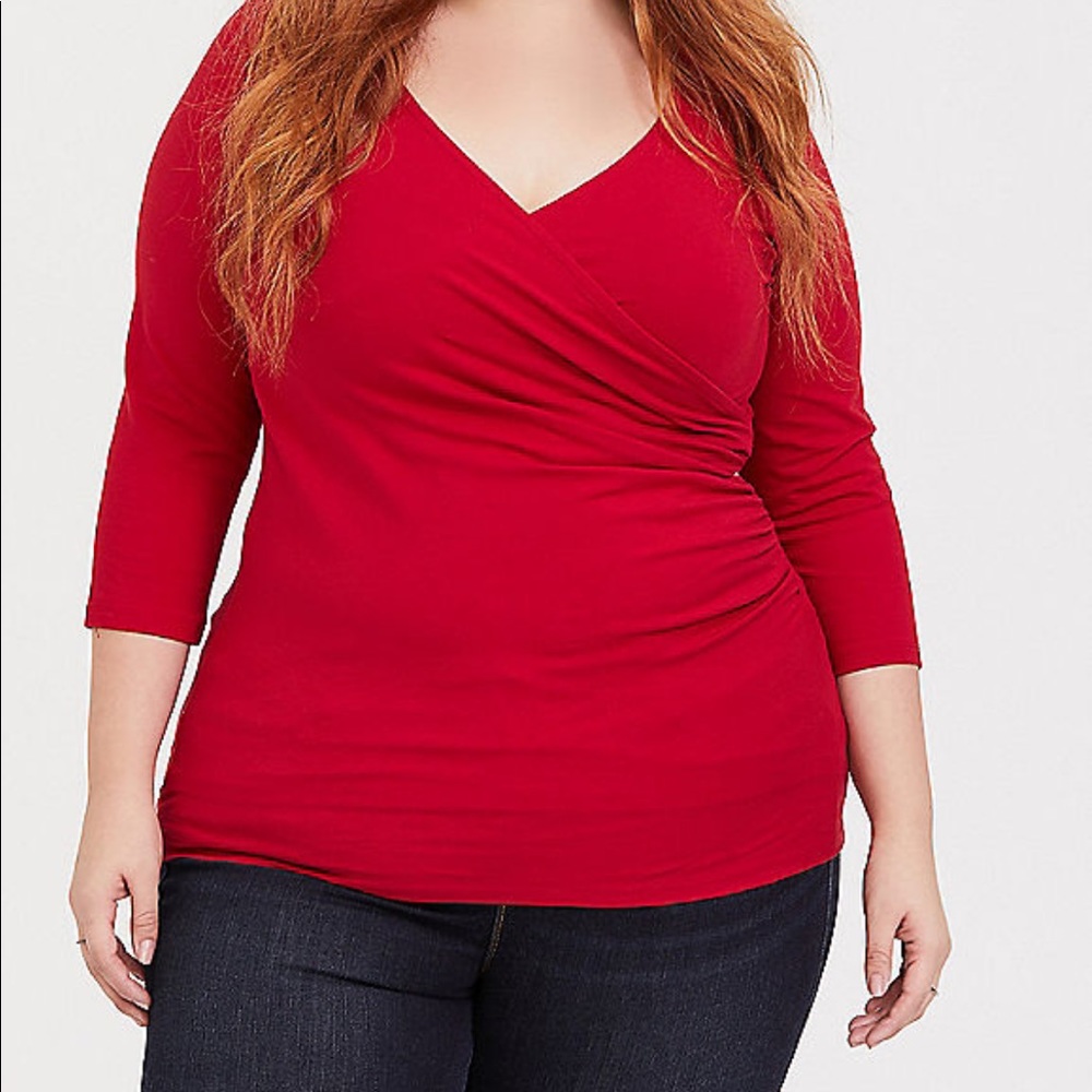 Red Surplice Wrap Front Foxy Top